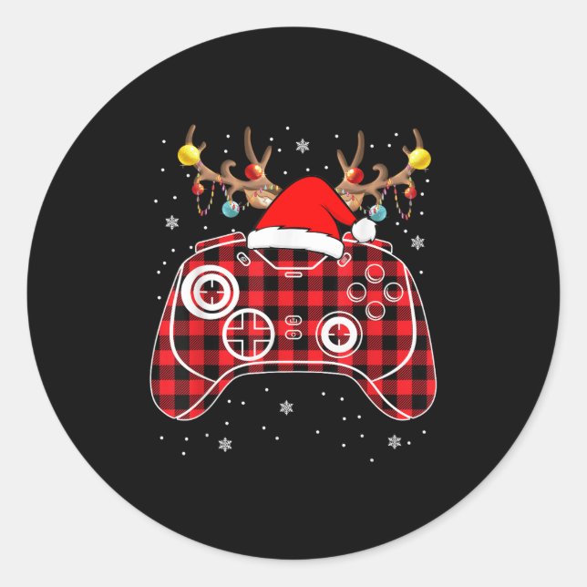 Red Buffalo Karierter WeihnachtsGamer Video Game X Runder Aufkleber (Vorderseite)