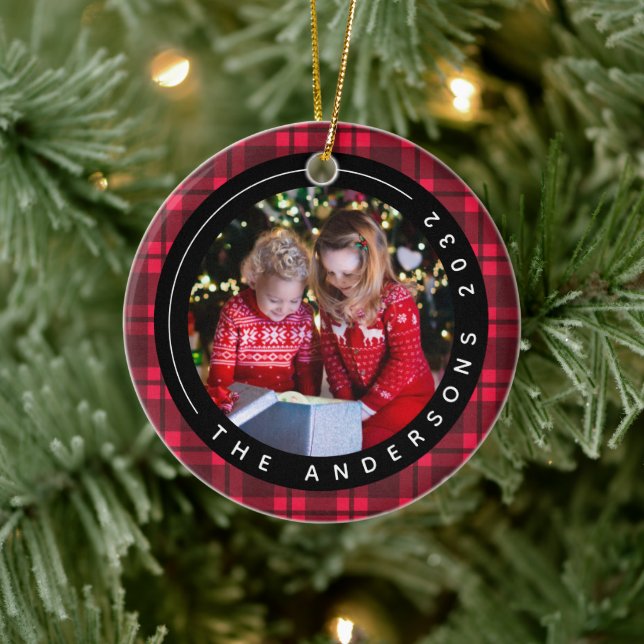 Red Buffalo Kariertes Foto Rahmen Weihnachten Keramik Ornament (Baum)