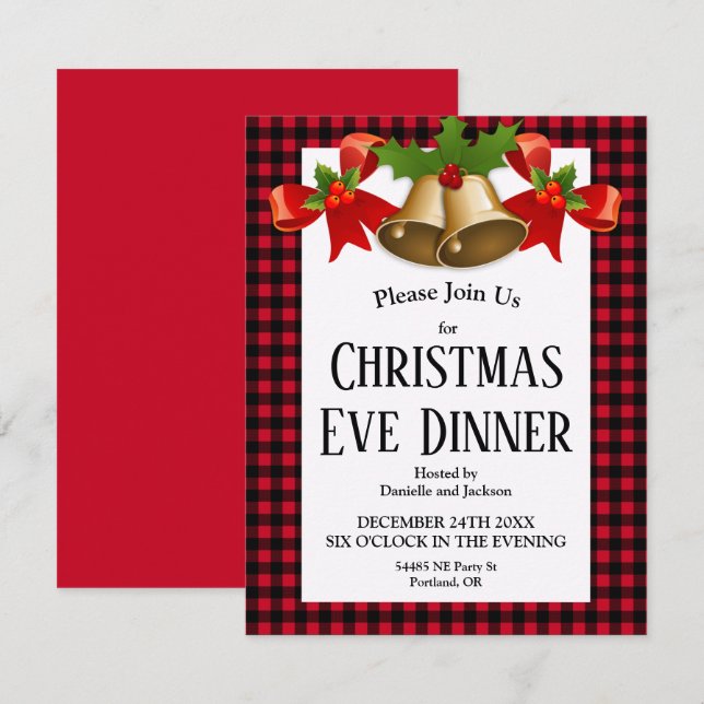 Red Buffalo Kariertes Weihnachtsabendessen Einladung (Vorne/Hinten)