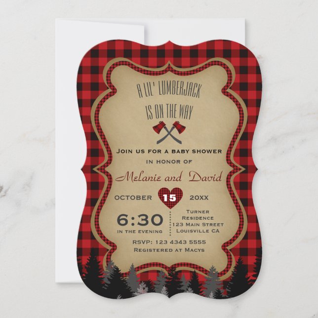 Red Buffalo Kleine Lumberjack Baby Dusche einladen Einladung (Vorderseite)