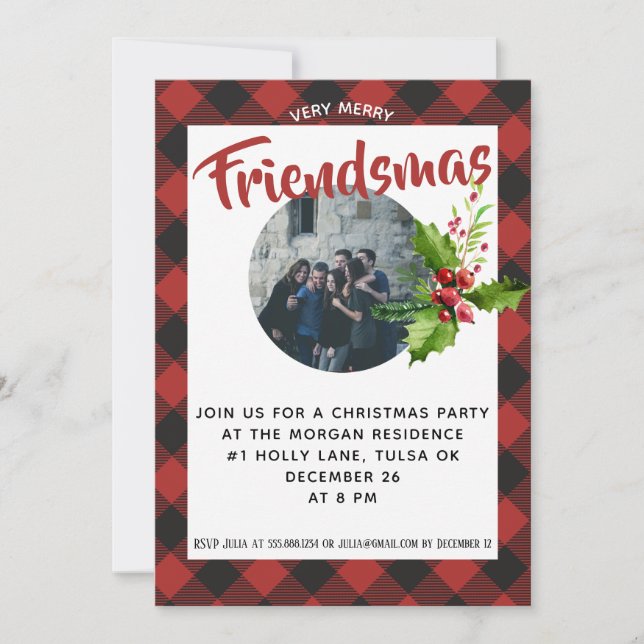 Red Buffalo Plaid Christmas Party Photo Invitation (Devant)