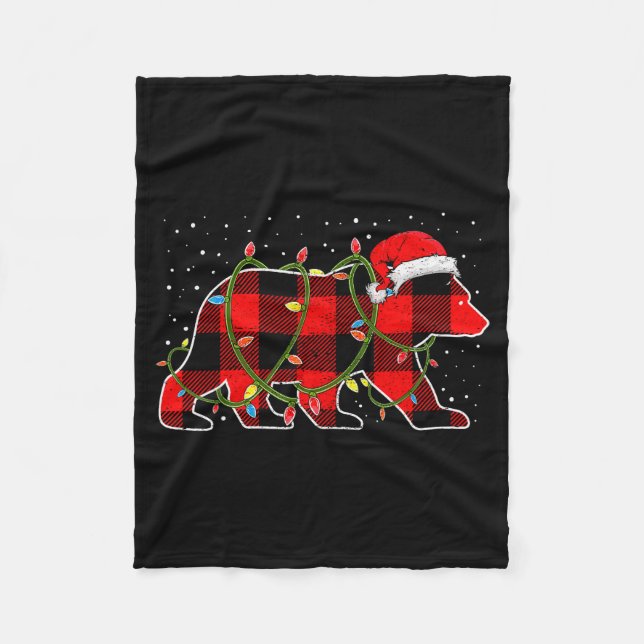 Red Buffalo Plaid Christmas Tree Light Bear Pajama Fleecedecke (Vorderseite)