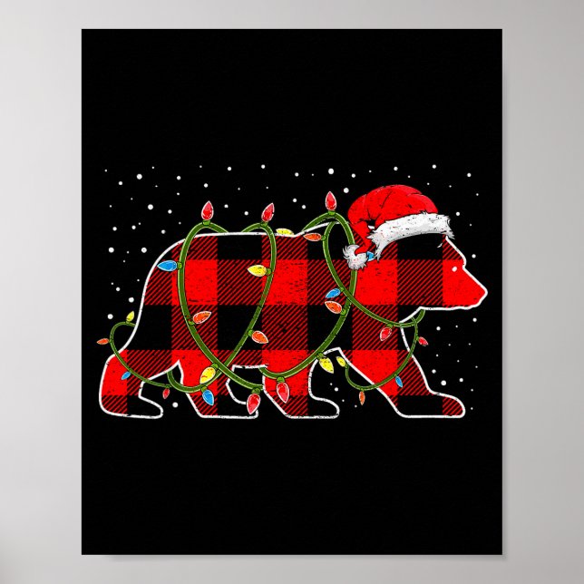 Red Buffalo Plaid Christmas Tree Light Bear Pajama Poster (Vorne)