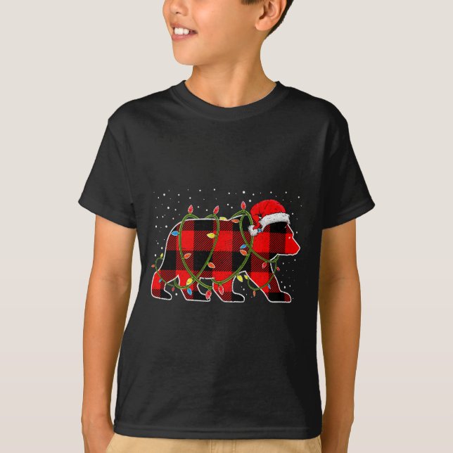 Red Buffalo Plaid Christmas Tree Light Bear Pajama T-Shirt (Vorderseite)