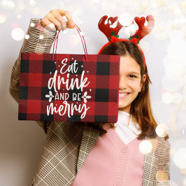 Red Buffalo Plaid “Eat, Drink & Be Merry” Große Geschenktüte