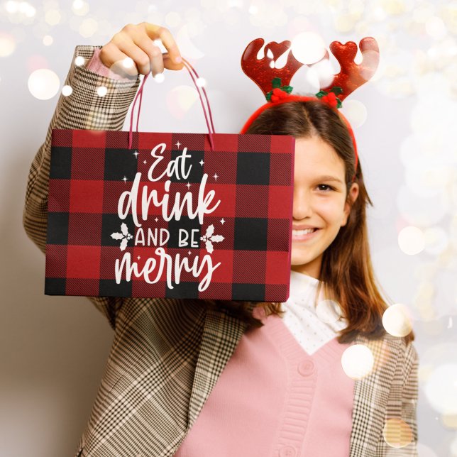 Red Buffalo Plaid “Eat, Drink & Be Merry” Große Geschenktüte (Von Creator hochgeladen)
