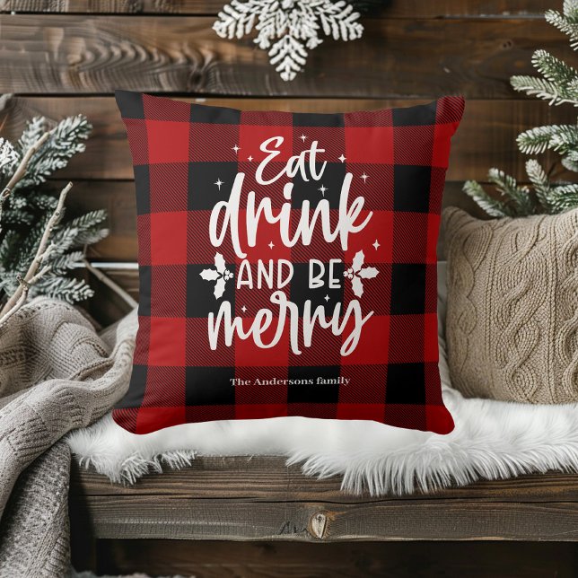 Red Buffalo Plaid “Eat, Drink & Be Merry” Kissen (Von Creator hochgeladen)