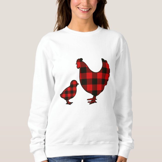 Red Buffalo Plaid Farm Chickens Sweatshirt (Devant)