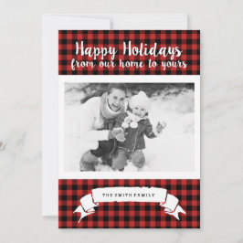 Red Buffalo Plaid Happy Holidays Carte photo