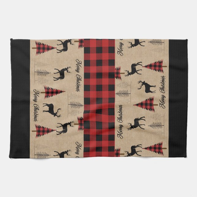 Red Buffalo Plaid & Joyeux Serviettes de cuisine d (Horizontal)
