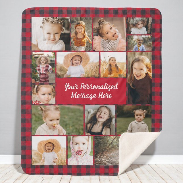 Red Buffalo Plaid Personalized 16 Photo Collage (Créateur téléchargé)