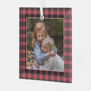 Red Buffalo Plaid Photo ornement en céramique de N