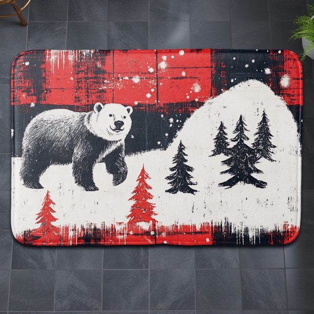 Red Buffalo Plaid Polar Bear Badematte (Von Creator hochgeladen)