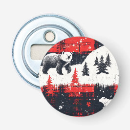 Red Buffalo Plaid Polar Bear Flaschenöffner