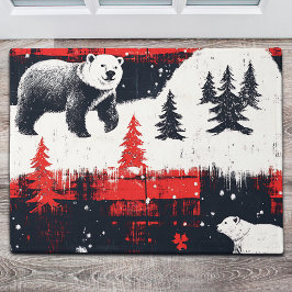 Red Buffalo Plaid Polar Bear Fußmatte