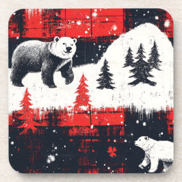 Red Buffalo Plaid Polar Bear Getränkeuntersetzer