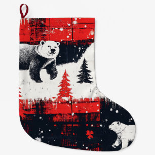 Red Buffalo Plaid Polar Bear Großer Weihnachtsstrumpf