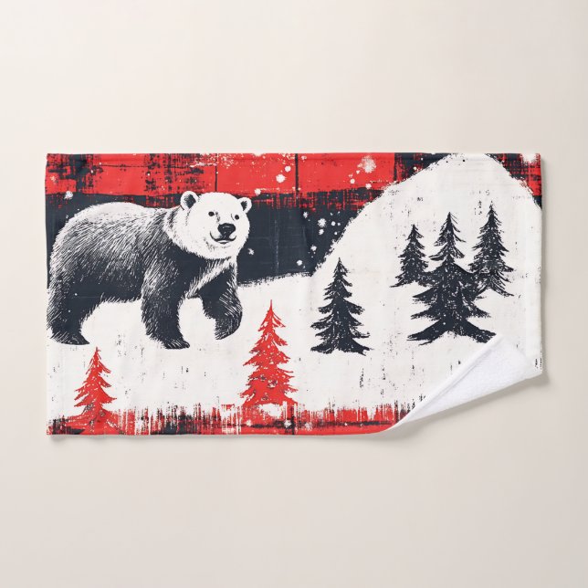 Red Buffalo Plaid Polar Bear Handtuch (Handtuch)