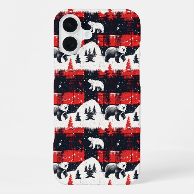 Red Buffalo Plaid Polar Bear iPhone 16 Plus Hülle (Rückseite)