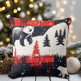 Red Buffalo Plaid Polar Bear Kissen