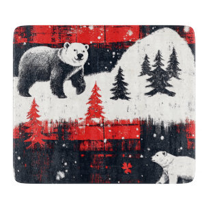 Red Buffalo Plaid Polar Bear Schneidebrett