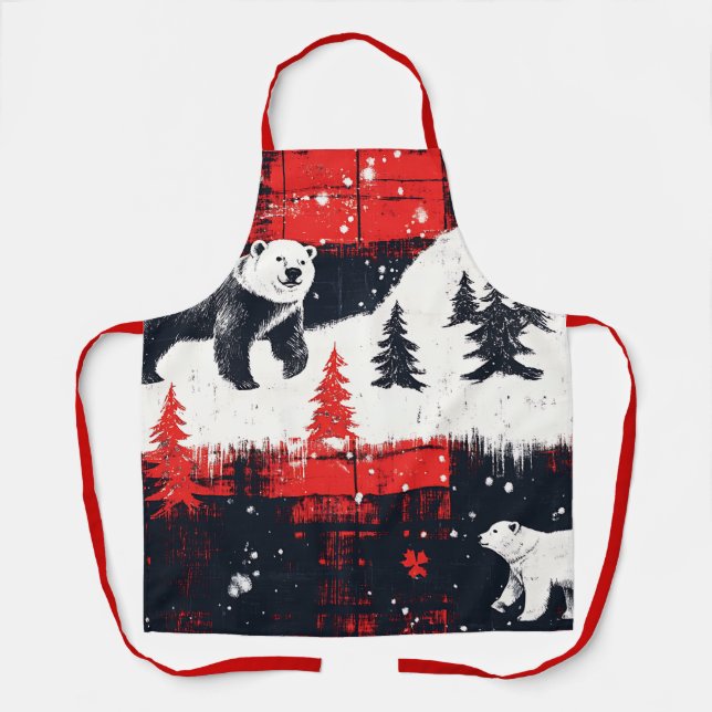 Red Buffalo Plaid Polar Bear Schürze (Vorderseite)