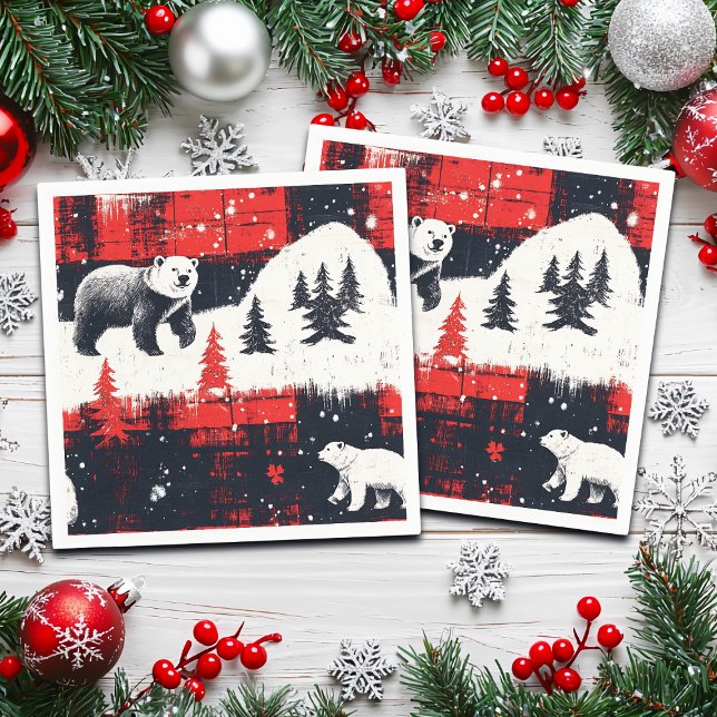 Red Buffalo Plaid Polar Bear Serviette (Von Creator hochgeladen)
