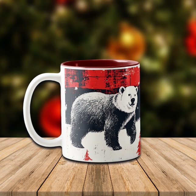 Red Buffalo Plaid Polar Bear Zweifarbige Tasse (Von Creator hochgeladen)
