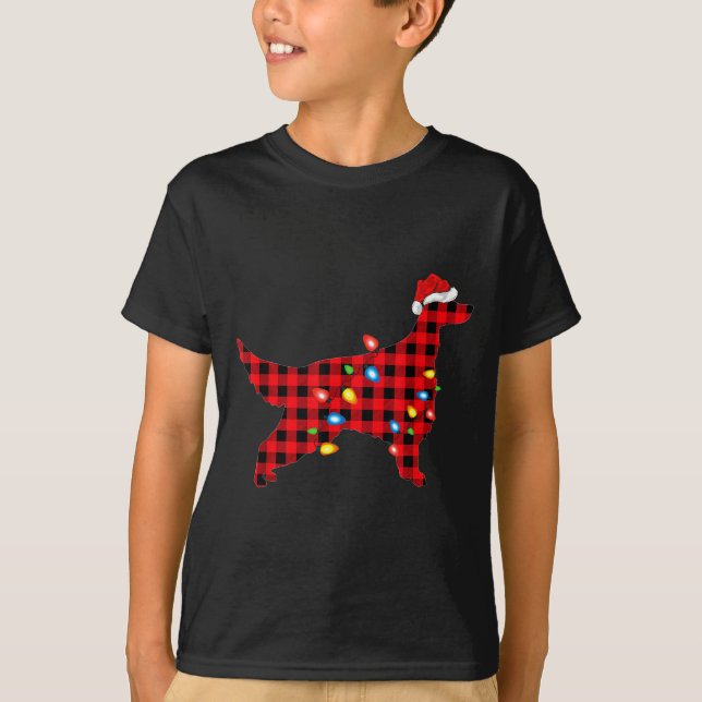 Red Buffalo Plaid Santa Irish Setter Dog Christmas T-Shirt (Vorderseite)
