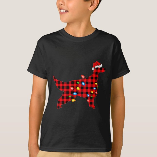 Red Buffalo Plaid Santa Irish Setter Dog Christmas T-Shirt (Vorderseite)
