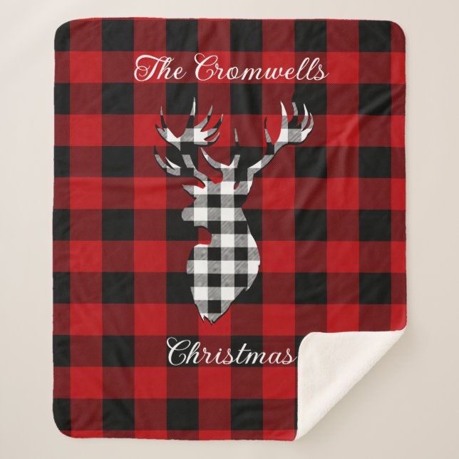 Red Buffalo Plaid Stadium Nom de famille Noël (Devant)