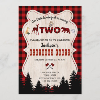 Red Buffalo Woodland Animals Boy Birthday Einladung