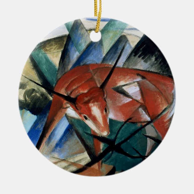 Red Bull (Gouache auf Papier) Keramik Ornament (Vorne)