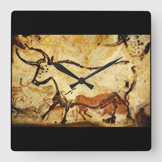 Red Bull', Lascaux, Dordogne_Art of Antiquity Quadratische Wanduhr (Vorderseite)