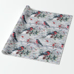 Red Bullfinch & Christmas Foliage Muster Geschenkpapier<br><div class="desc">Moderne Aquarellfarben illustrieren rote Bullfinch mit weihnachtlichem Laub,  nahtloses Muster über einen rustikalen Holzhintergrund.</div>