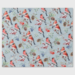 Red Bullfinch Weihnachtsvögel Berries & Pine Cones Geschenkpapier