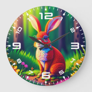 Red Bunny Sitzen auf Gras Große Wanduhr
