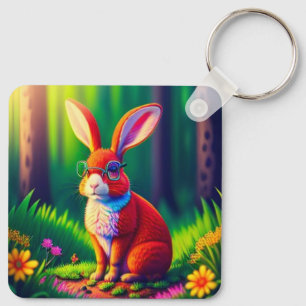 Red Bunny Sitzen auf Gras Schlüsselanhänger