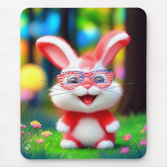 Red Bunny Wearing American Glasses-44244 Mousepad (Vorne)