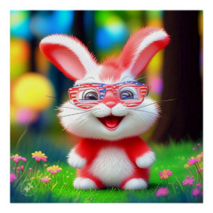 Red Bunny Wearing American Glasses-44244 Poster