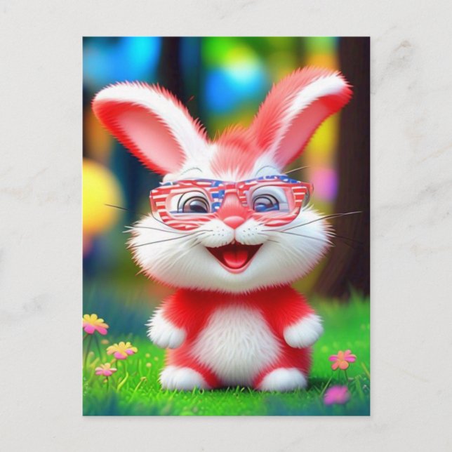 Red Bunny Wearing American Glasses-44244 Postkarte (Vorderseite)
