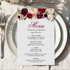 Red Burgund Blush Blumenchic Hochzeitsmenü