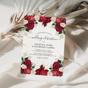 Red Burgund & White Floral Elegante Hochzeit Einladung