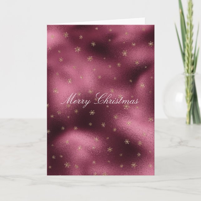 Red Burgundi Gold Glitzer Snowflakes Karte (Vorderseite)