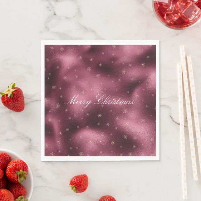 Red Burgundi Gold Glitzer Snowflakes Serviette (Beispiel)