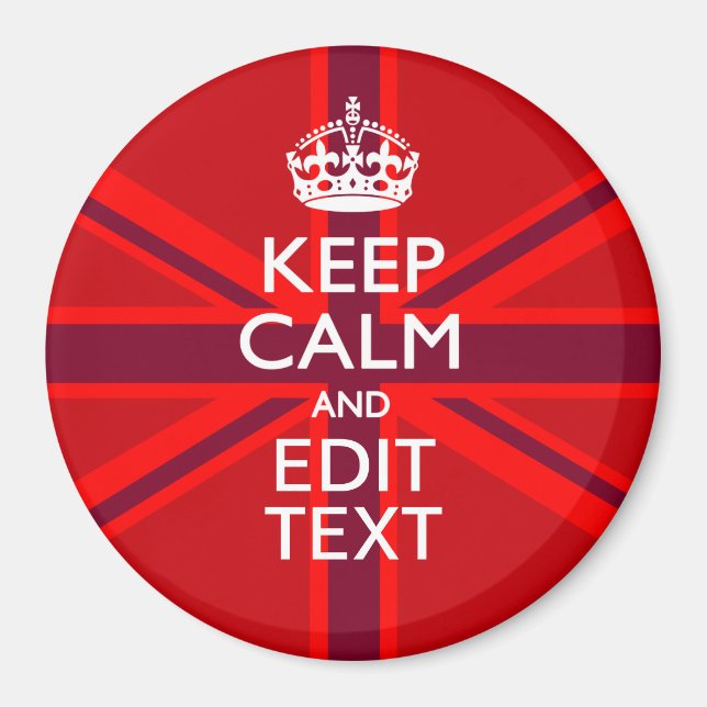 Red Burgundy Behalte Ihre Text Union Jack Flag ber Magnet (Vorne)