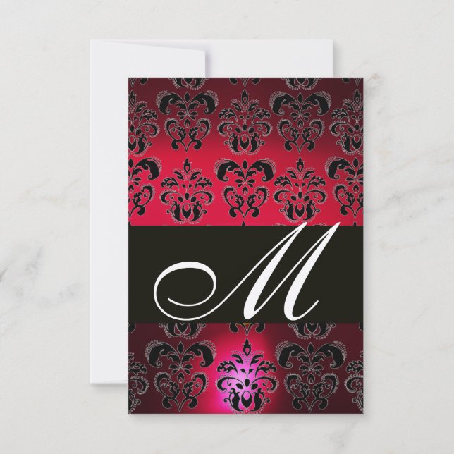 RED BURGUNDY BLACK DAMASK MONOGRAM UAWG ruby gold RSVP Karte (Vorderseite)