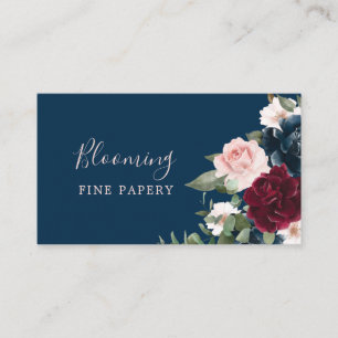 Red Burgundy & Blue Elegante Blume Visitenkarte