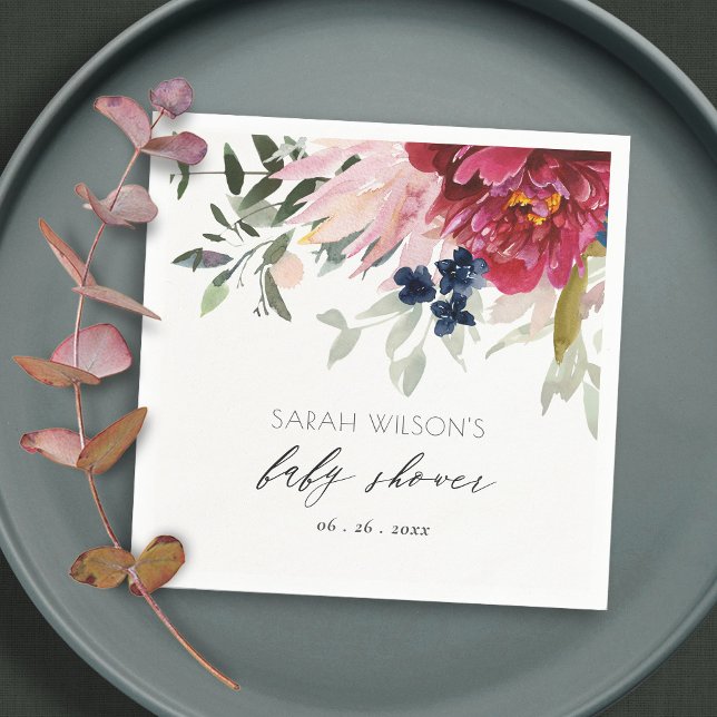 Red Burgundy Blush Blue Floral Bunch Baby Dusche Serviette (Von Creator hochgeladen)