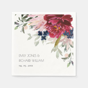 Red Burgundy Blush Blue Floral Wedding Bunch Serviette